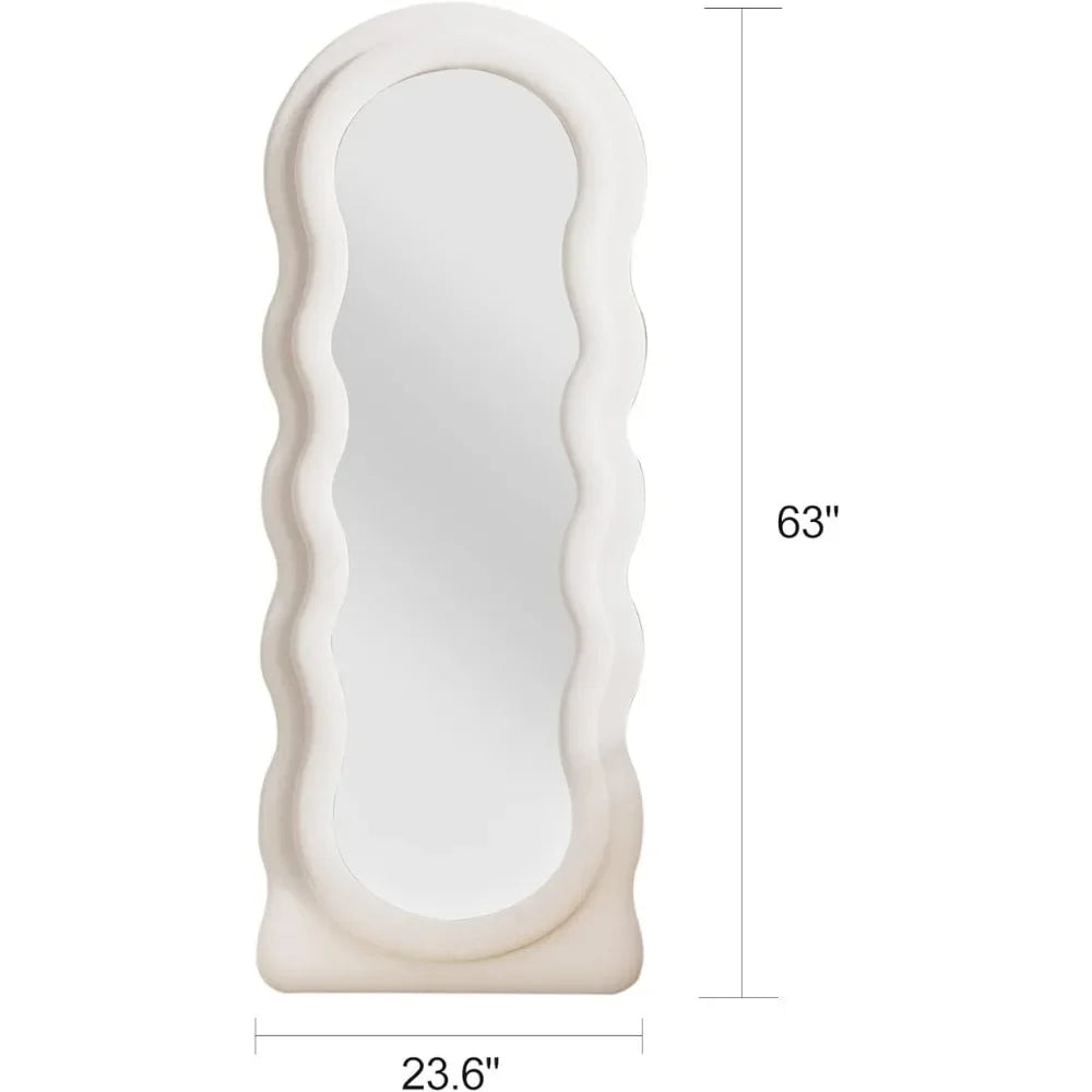 Mirror,Arched Top Large Mirror Full Body With Lights Flannel Frame Fashion Modern Design Wavy Wall Mirror Standing Living Room