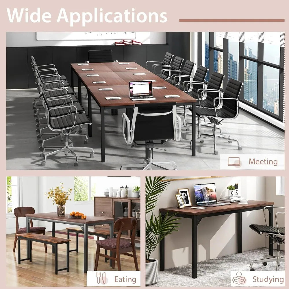 Contemporary 55" Rectangle Conference Table with Alloy Steel Base – Brown
