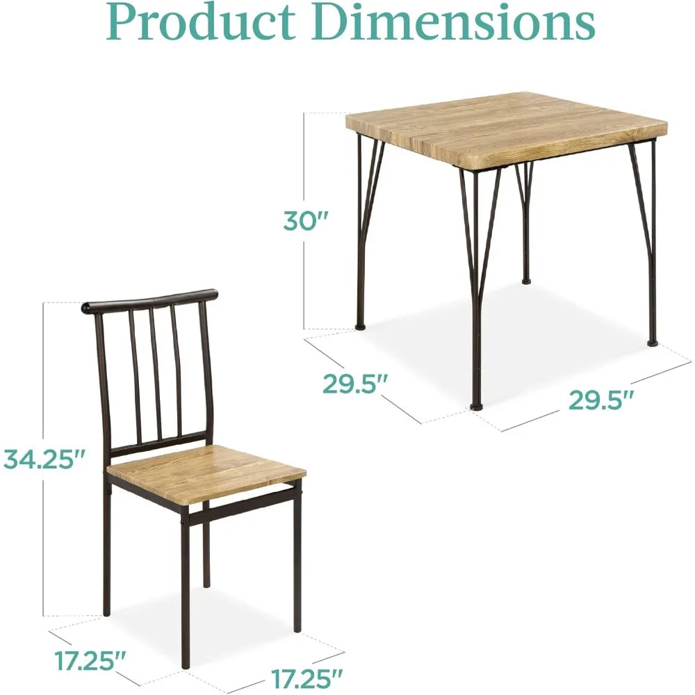 3-Piece Dining Room Set – Compact Table with Alloy Steel Frame and Engineered Wood Top, Includes 2 Chairs for Small Spaces