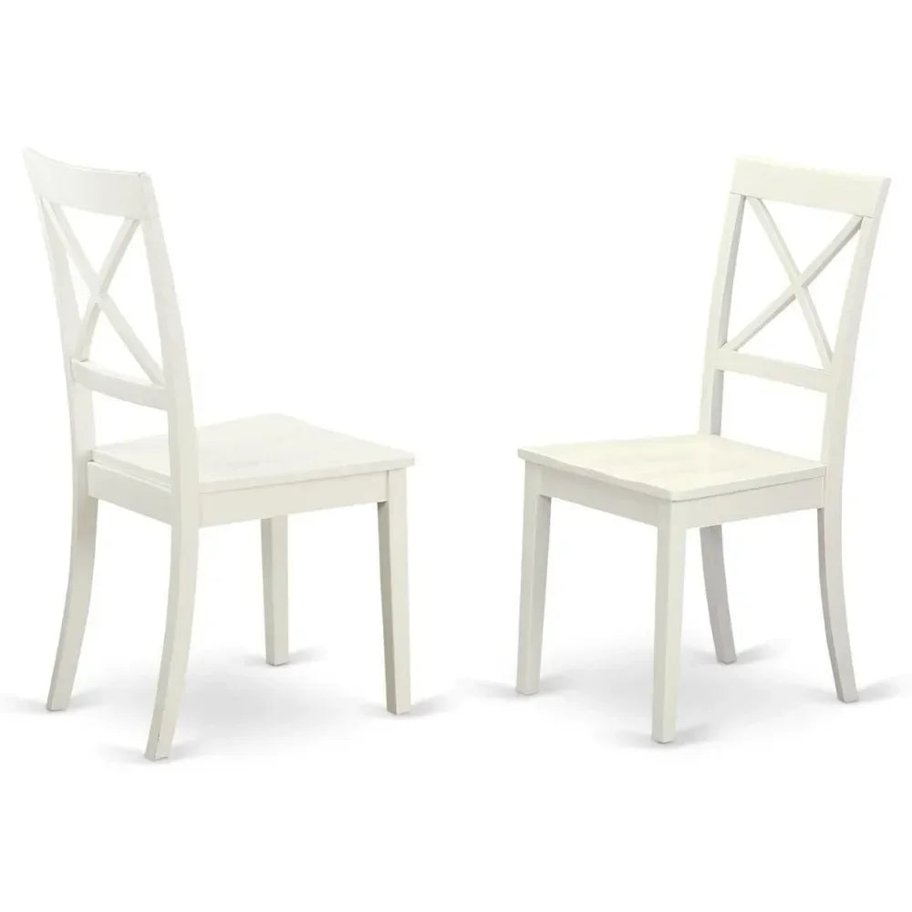 5-Piece Solid Wood Dining Set – Round Table and 4 Chairs, Rubberwood with Linen White Finish