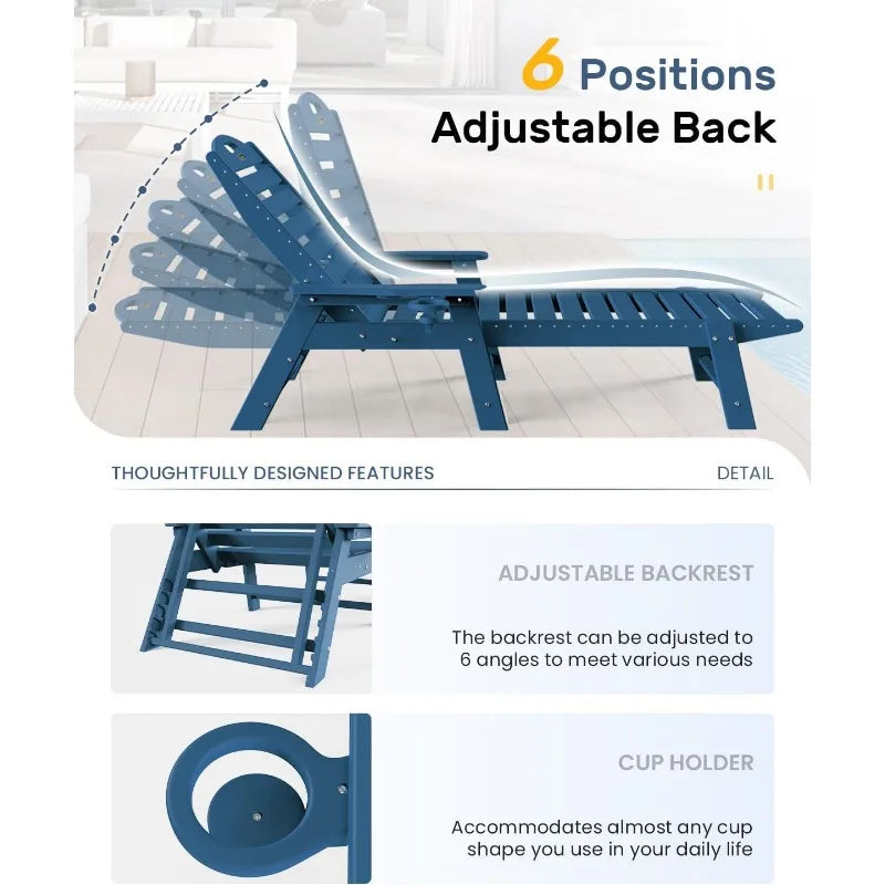 Outdoor Chaise Lounge Chair with Cup Holder - 6 Adjustable Positions for Ultimate Comfort