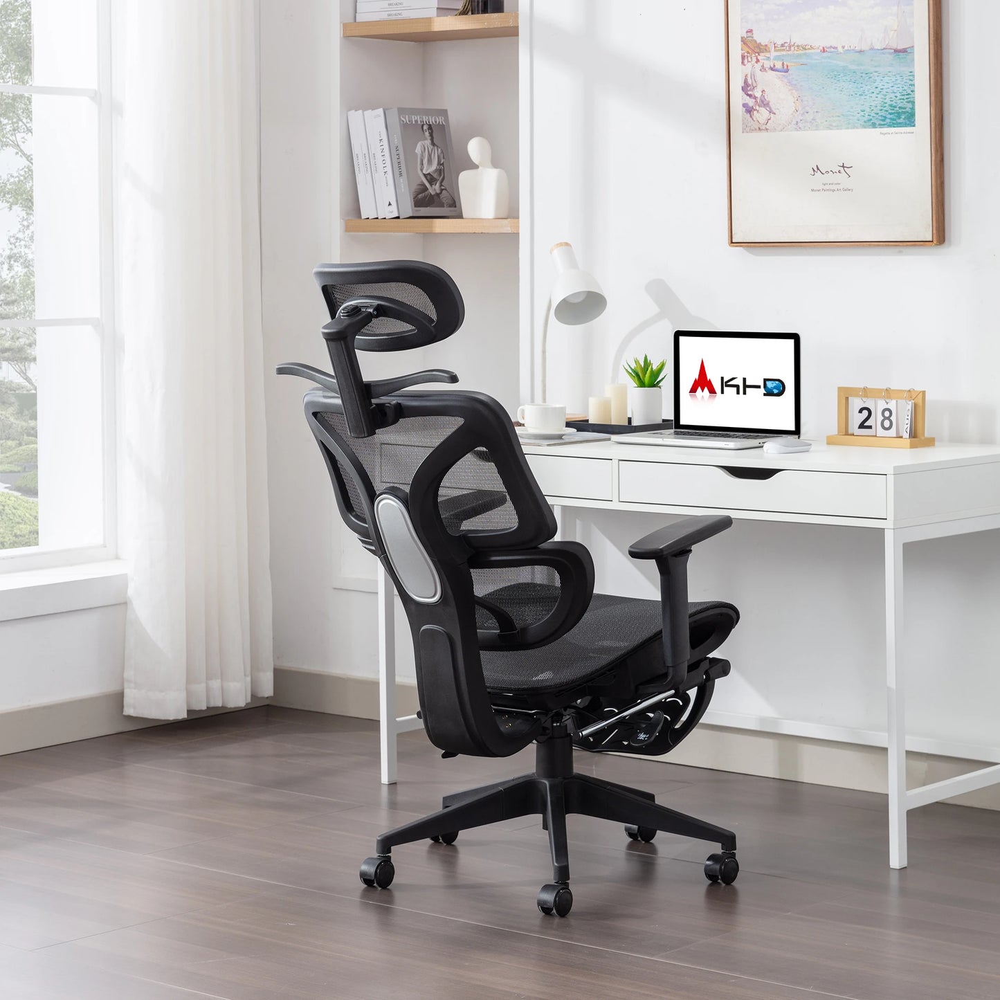 Ergonomic Mesh Office Chair with Lumbar Support, Adjustable Headrest, and Retractable Footrest