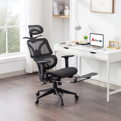 Ergonomic Mesh Office Chair with Lumbar Support, Adjustable Headrest, and Retractable Footrest