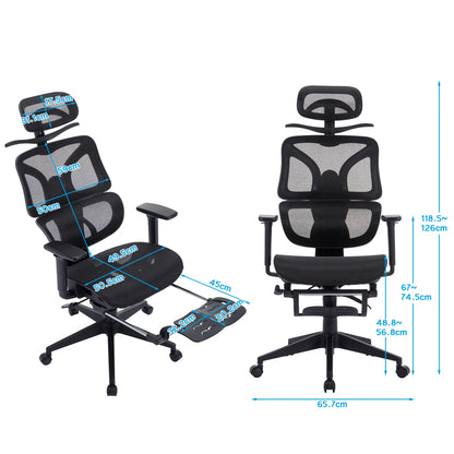 Ergonomic Mesh Office Chair with Lumbar Support, Adjustable Headrest, and Retractable Footrest