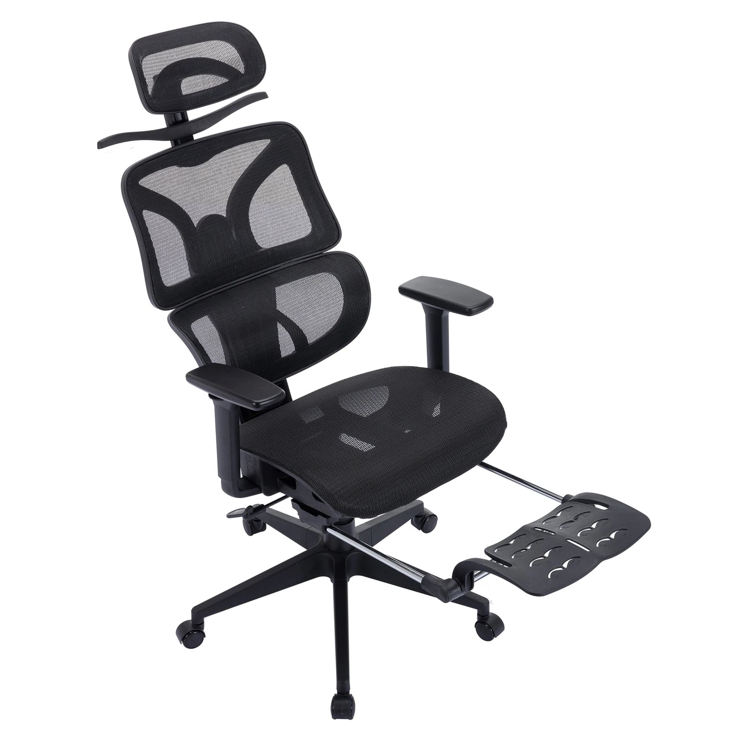 Ergonomic Mesh Office Chair with Lumbar Support, Adjustable Headrest, and Retractable Footrest