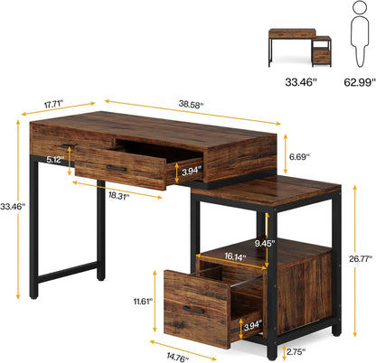 Multi-Functional Computer Desk with Storage Cabinet and File Drawer - 51" Engineered Wood Laptop Desk for Office or Study Room