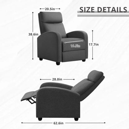 Adjustable Recliner Chair with Breathable Fabric – Modern Style Living Room Leisure Chair, Push-Back Reclining, 90°-165° Adjustable Footrest