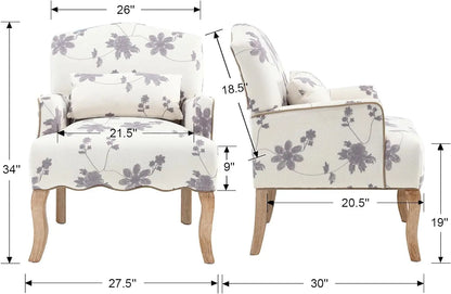 Elegant Modern Armchair with Embroidered Design and Lumbar Support Pillow, 300 lbs Capacity