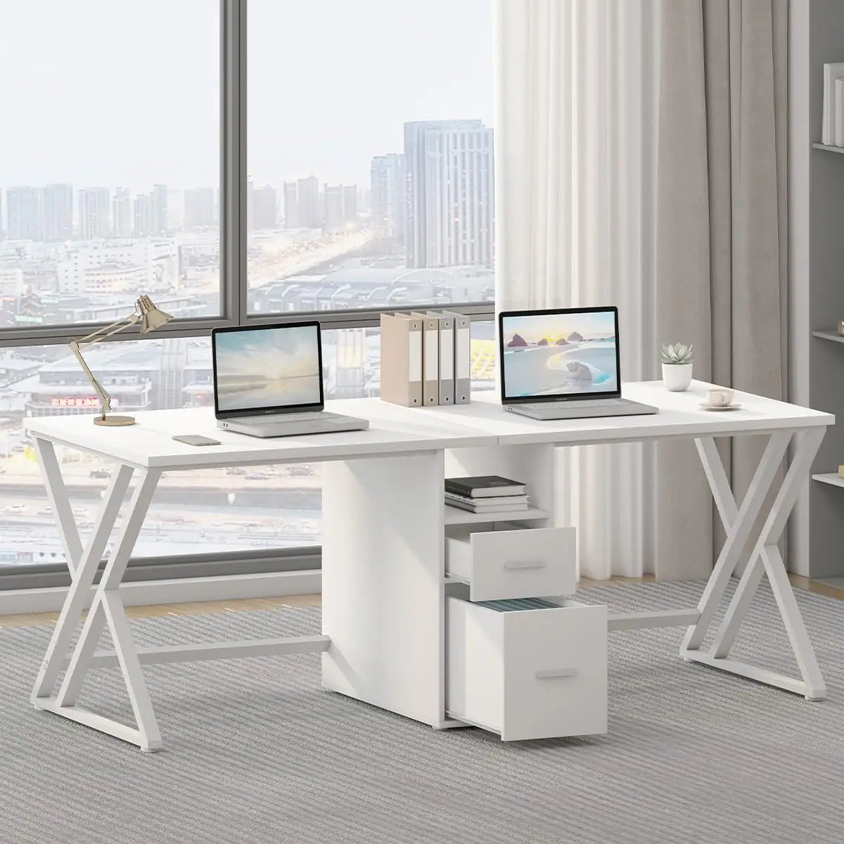 LVB Double Desk - Industrial Style Writing and Computer Desk with Storage