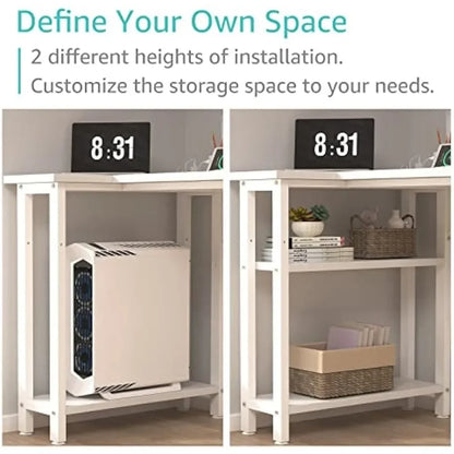 Modern L-Shaped Computer Desk with Built-in Power Strip and Storage Shelves – Wooden