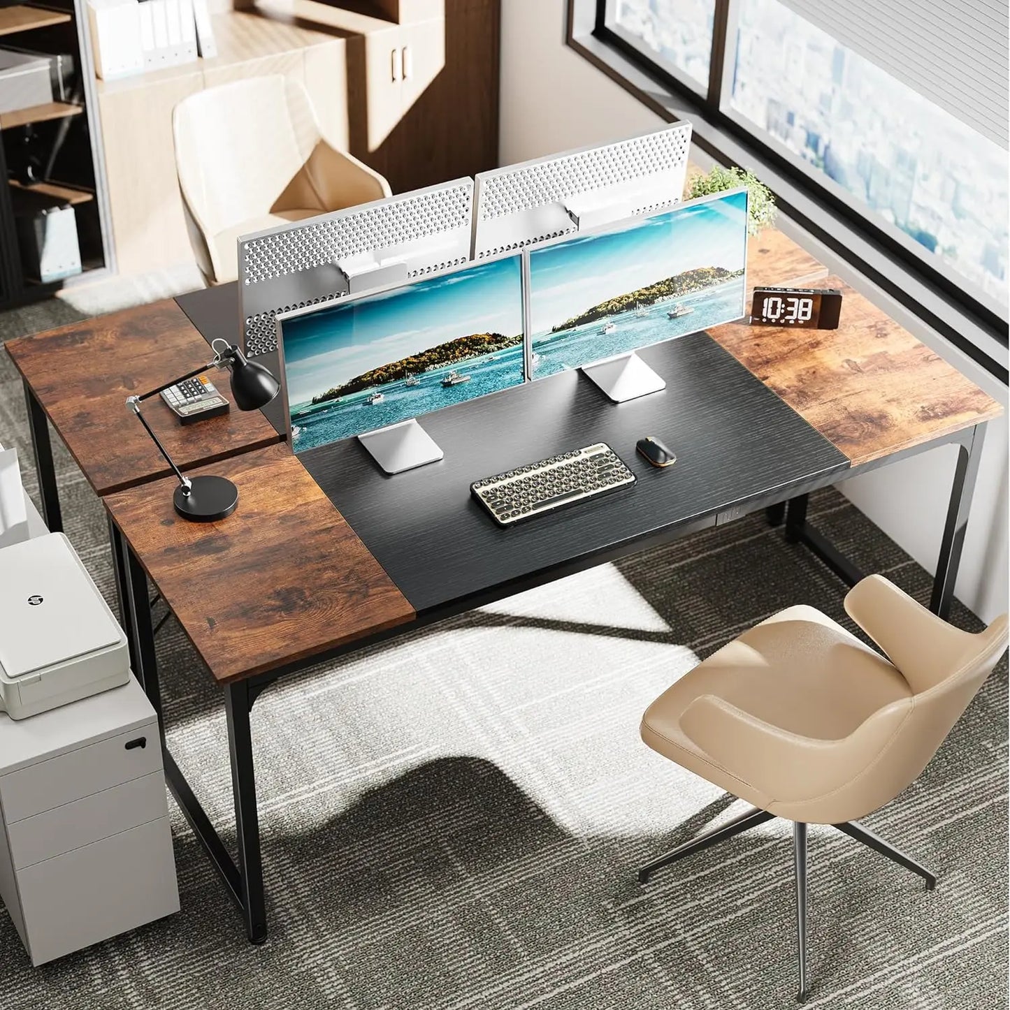 Sleek Modern Office Desk with Spacious Surface, Storage, and Reinforced Metal Frame – 70.9" Wide