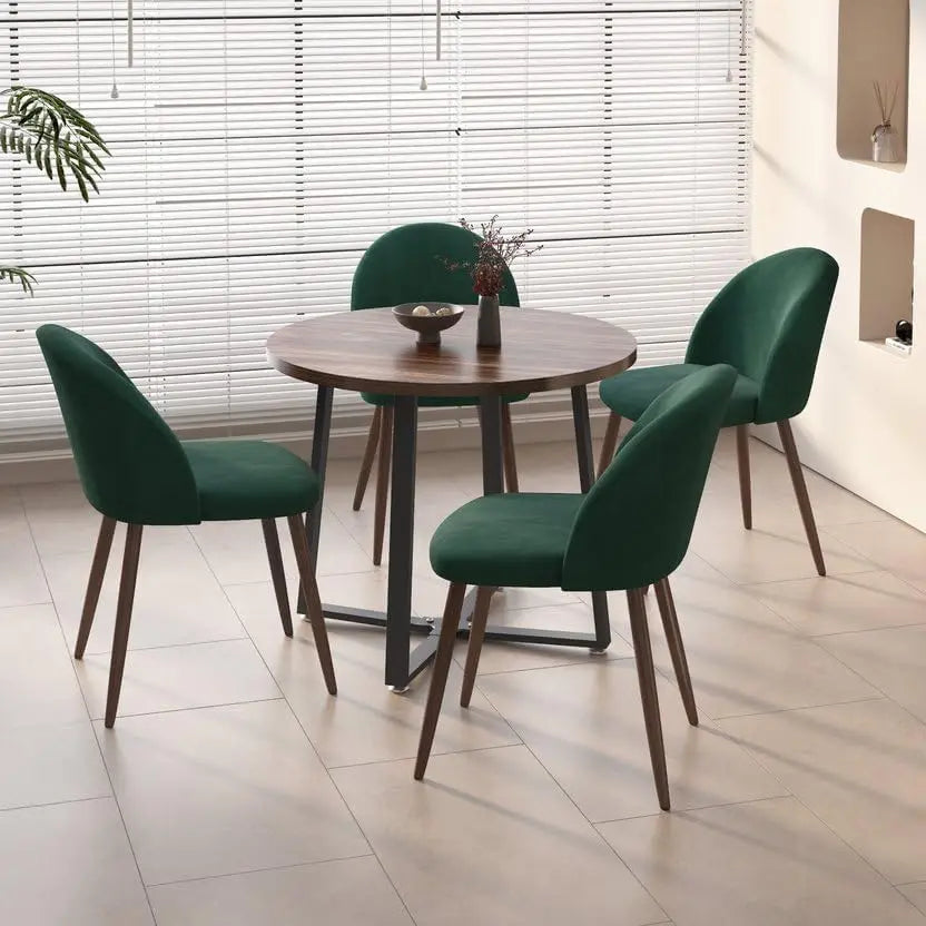 5-Piece Round Dining Set – Mid-Century Modern Table with Velvet Chairs, Space-Saving Design, Multiple Colors Available