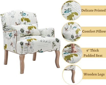 Elegant Modern Armchair with Embroidered Design and Lumbar Support Pillow, 300 lbs Capacity