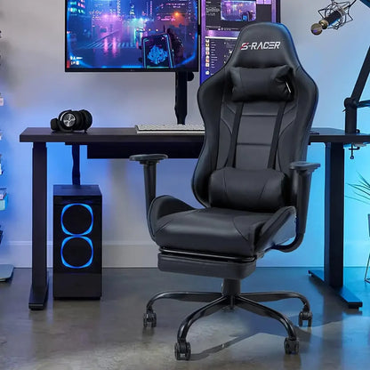 Ergonomic Gaming Office Chair - PU Leather, Reclining with Adjustable Height and Footrest