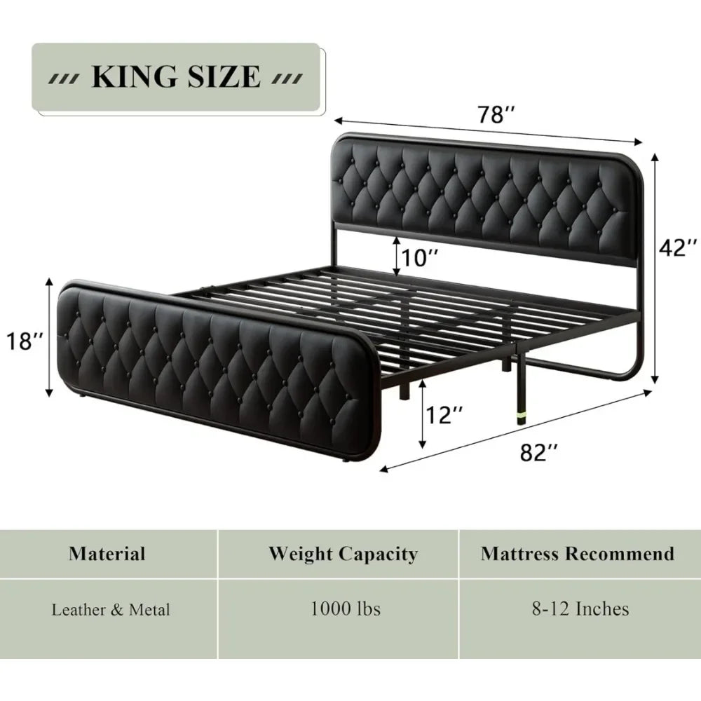 Minimalist Faux Leather Bed Frame with Headboard - Available in Full Size