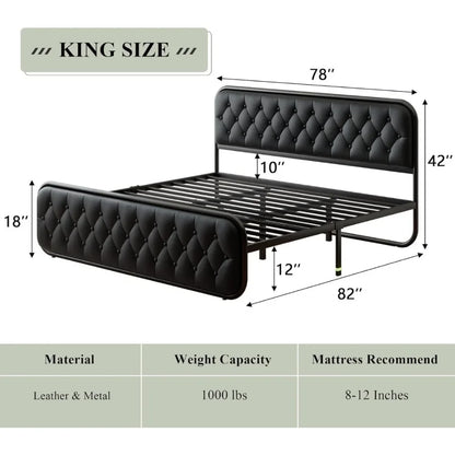Minimalist Faux Leather Bed Frame with Headboard - Available in Full Size