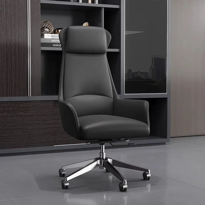 Genuine Leather Executive Office Chair - Adjustable Lift Chair with Armrests and Rollers