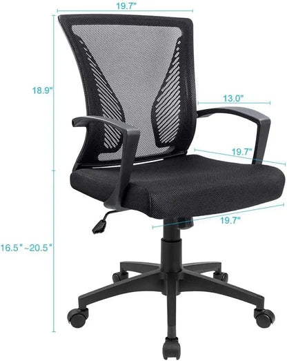 Ergonomic Mesh Office Chair with Lumbar Support, Adjustable Height, and 360° Swivel (Black)