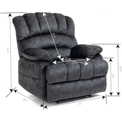 Oversized Manual Recliner with Wing Back, Grey Fabric, Comfortable Rocking Recliner Chair, High-Density Foam Padding, 350 lbs Capacity