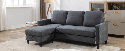 Convertible L-Shaped Sectional Sofa with Storage – Modern Velvet Living Room Couch with Cup Holders