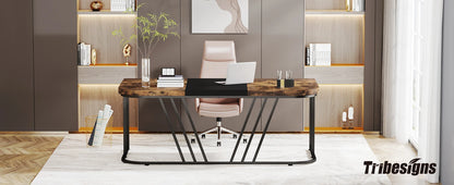 63-Inch Industrial Office Desk with Thickened Wood Top and Metal Base