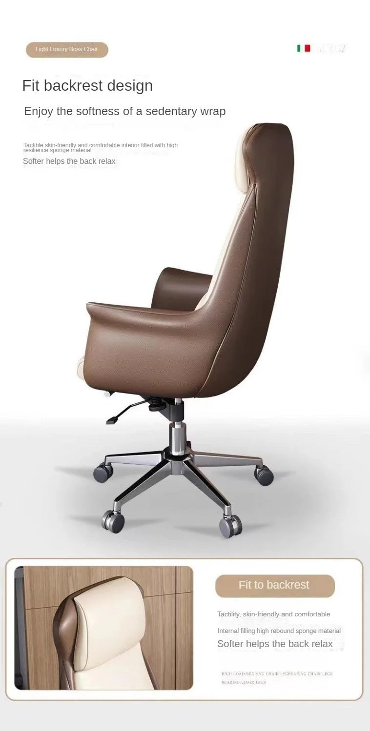 Genuine Leather Executive Office Chair - Adjustable Lift Chair with Armrests and Rollers