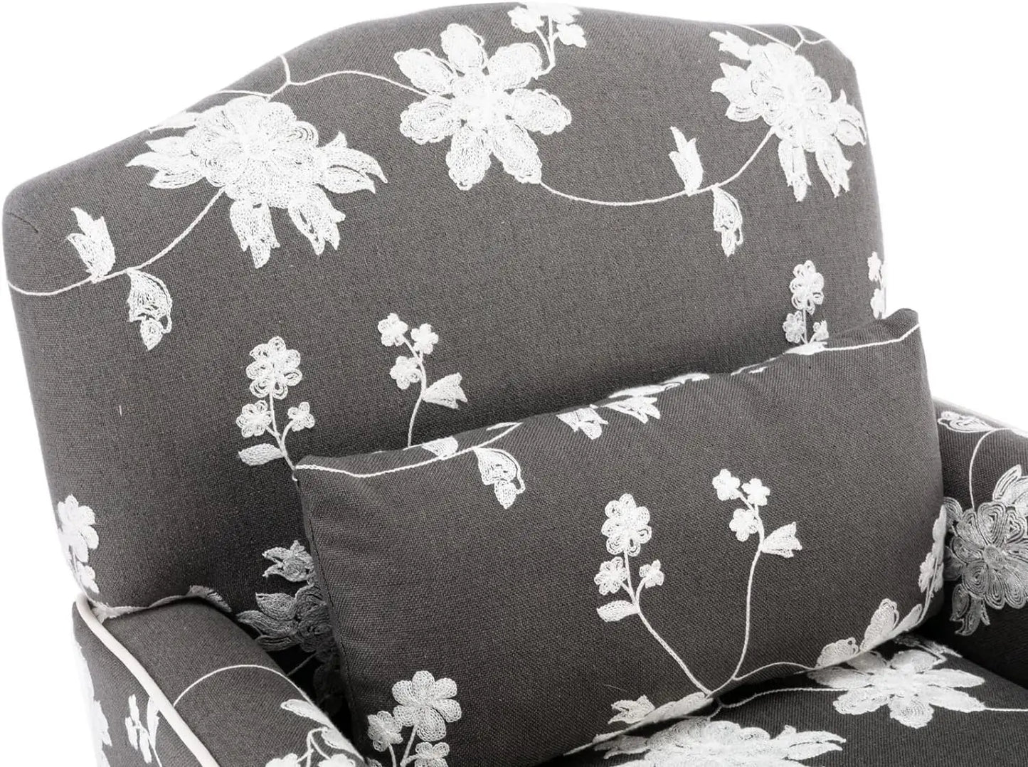 Elegant Modern Armchair with Embroidered Design and Lumbar Support Pillow, 300 lbs Capacity