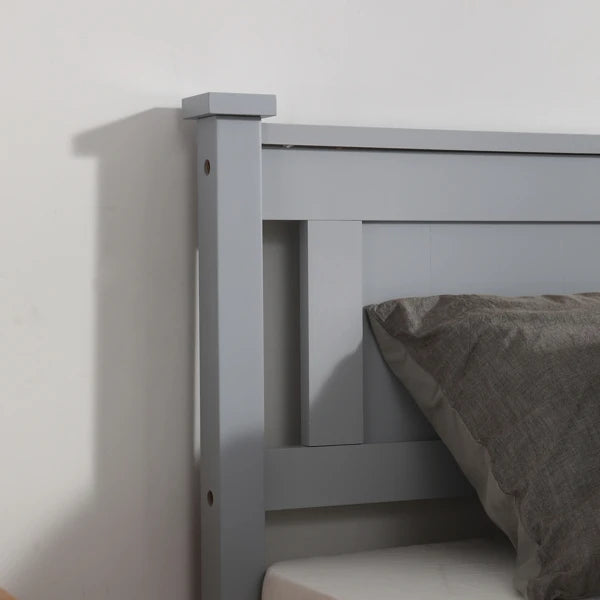 Solid Wood Bed Frame with Geometric Pattern Headboard – Available in Queen, Full, and Twin Sizes, Grey Finish, Easy Assembly, No Box Spring Needed