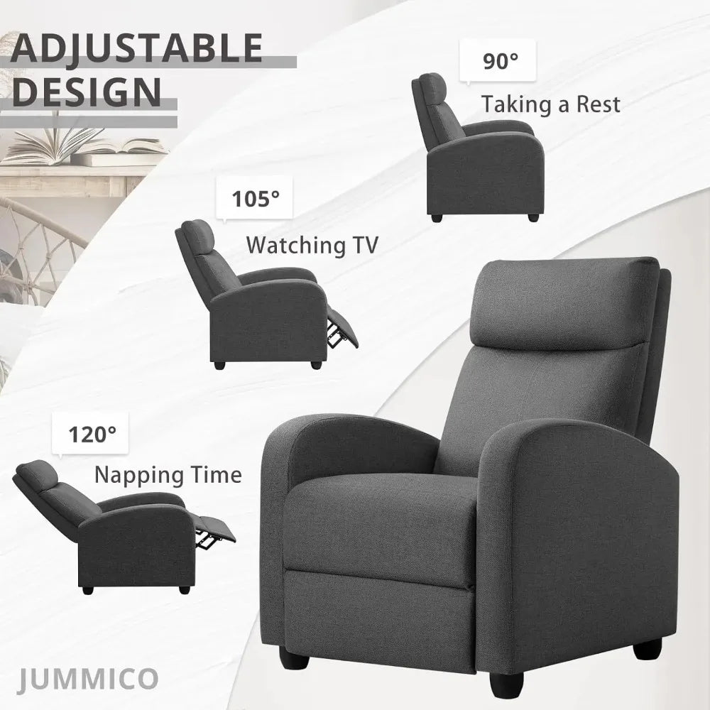 Adjustable Recliner Chair with Breathable Fabric – Modern Style Living Room Leisure Chair, Push-Back Reclining, 90°-165° Adjustable Footrest