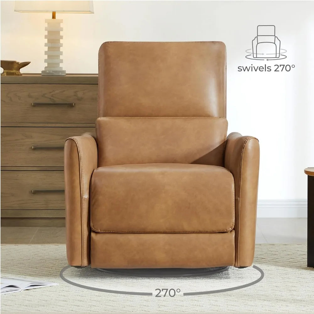 Faux Leather Power Glider Swivel Rocker Recliner Chair with USB Ports and Extended Footrest – Cognac Brown