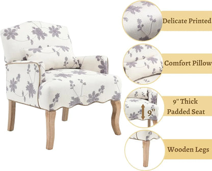 Elegant Modern Armchair with Embroidered Design and Lumbar Support Pillow, 300 lbs Capacity