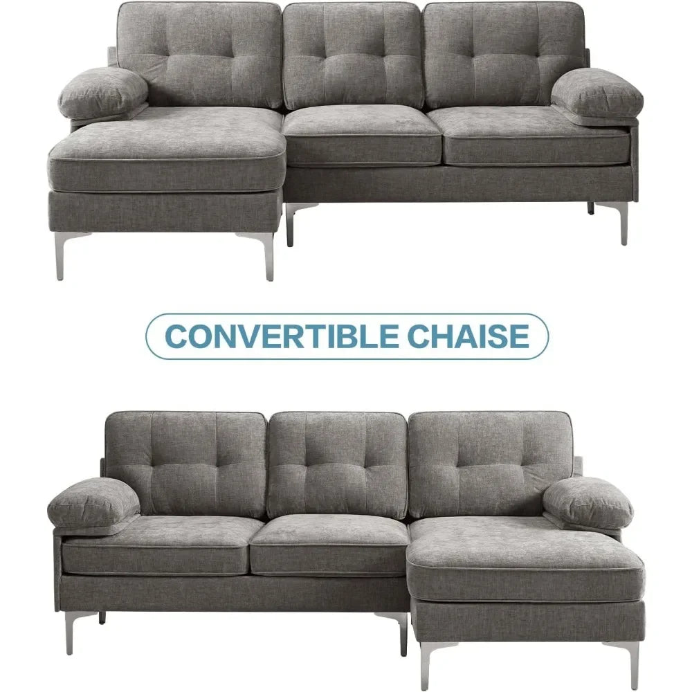 82" Reversible L-Shaped Sectional Sofa – Comfortable Modern 3-Seater Couch with Chaise Lounge, Chenille Fabric, and Easy Assembly