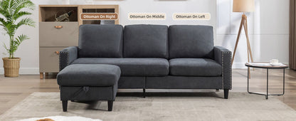 Convertible L-Shaped Sectional Sofa with Storage – Modern Velvet Living Room Couch with Cup Holders