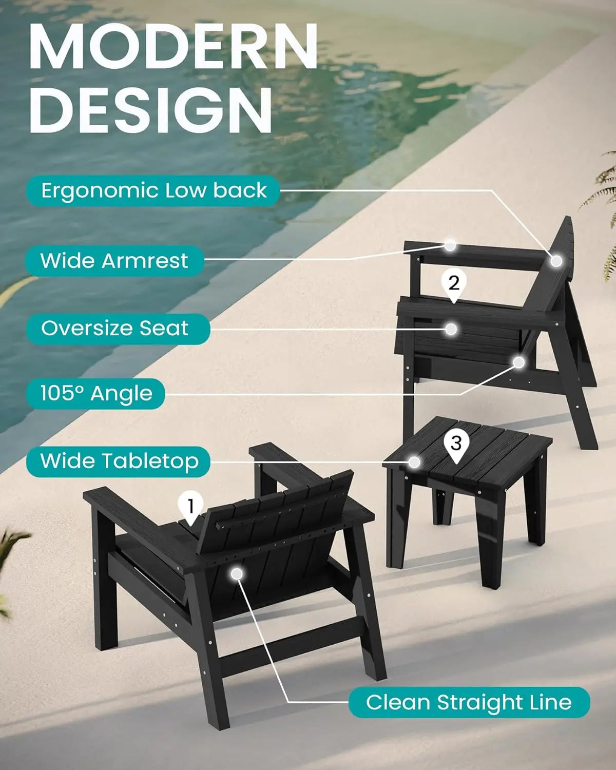 3-Piece Patio Bistro Set – HDPE Chairs with Side Table, Includes 2 Chairs and 1 Table for Outdoor Patio