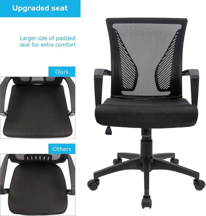 Ergonomic Mesh Office Chair with Lumbar Support, Adjustable Height, and 360° Swivel (Black)