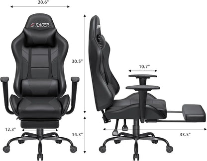 Ergonomic Gaming Office Chair - PU Leather, Reclining with Adjustable Height and Footrest