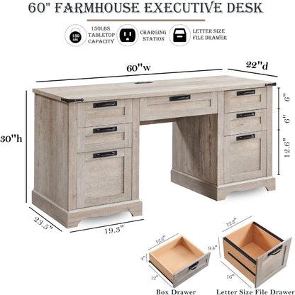 Gorgeous Farmhouse Executive Desk with Double Pedestal Design