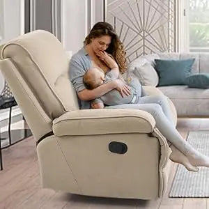 Modern Beige Rocking Recliner with Extra Large Footrests and Full Body Stretch