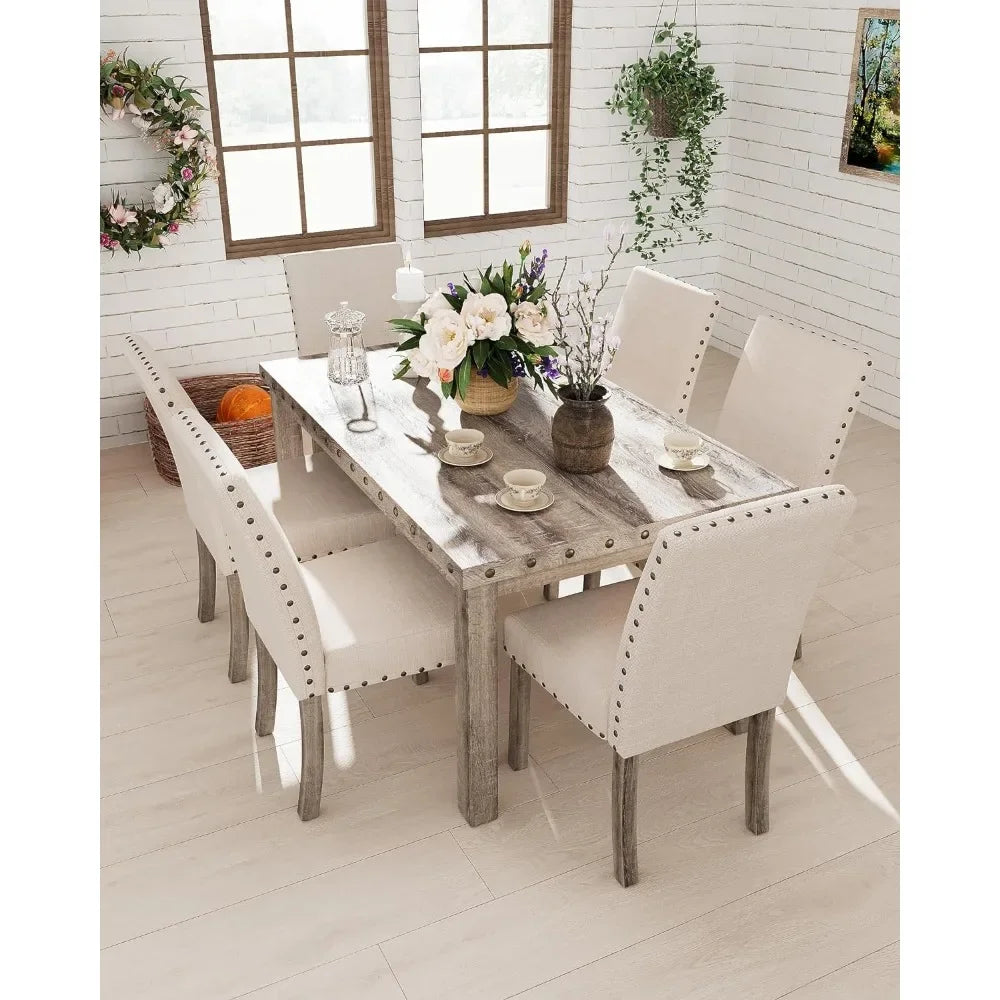 Farmhouse-Inspired Dining Table with Nailhead Accents and Solid Wood Legs