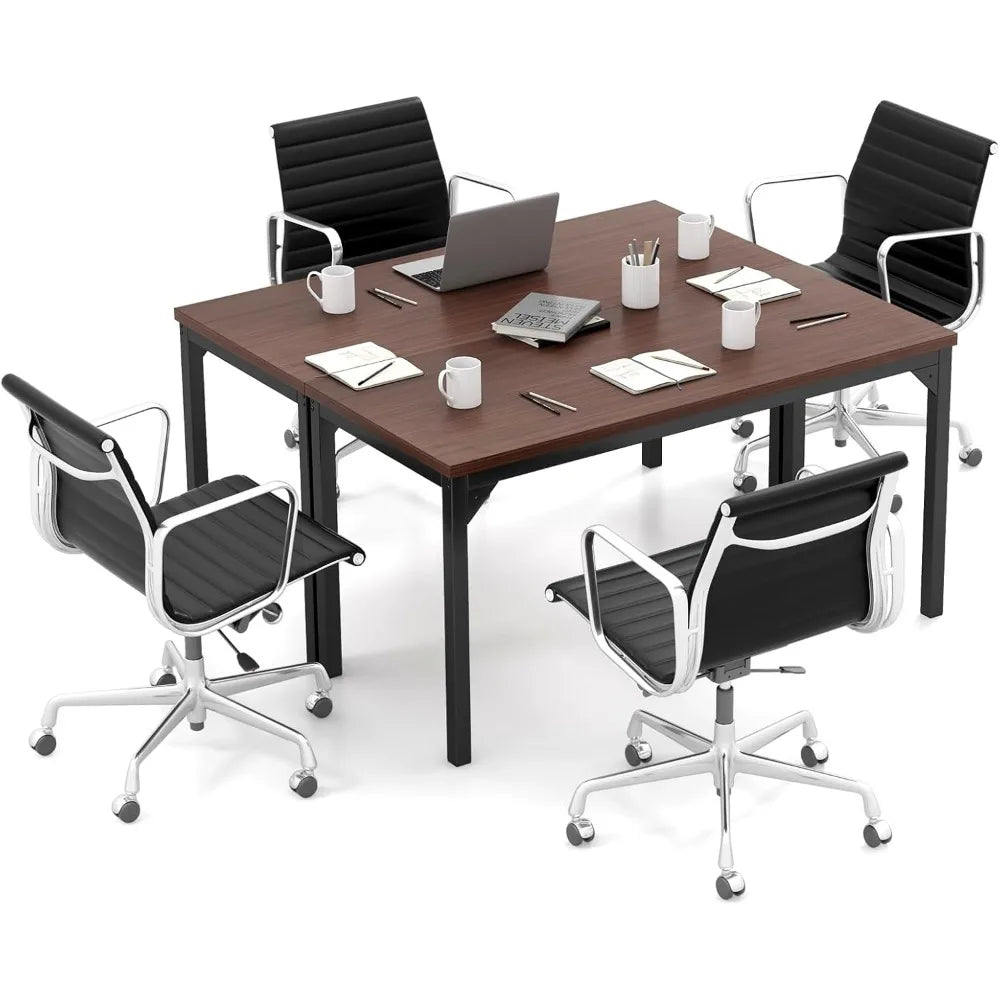 Contemporary 55" Rectangle Conference Table with Alloy Steel Base – Brown