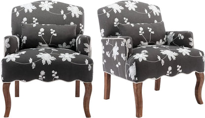 Elegant Modern Armchair with Embroidered Design and Lumbar Support Pillow, 300 lbs Capacity