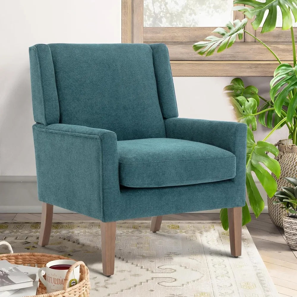 Modern Teal Wing Back Accent Chair - Chenille Upholstered Living Room Chair