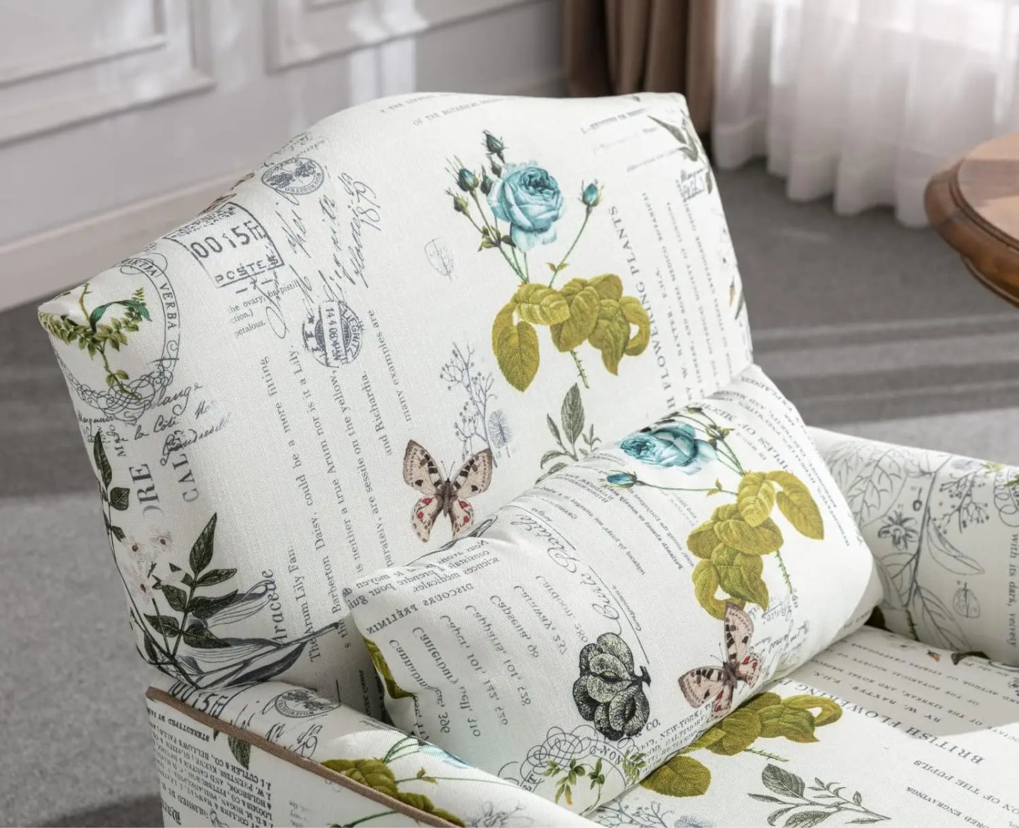 Elegant Modern Armchair with Embroidered Design and Lumbar Support Pillow, 300 lbs Capacity