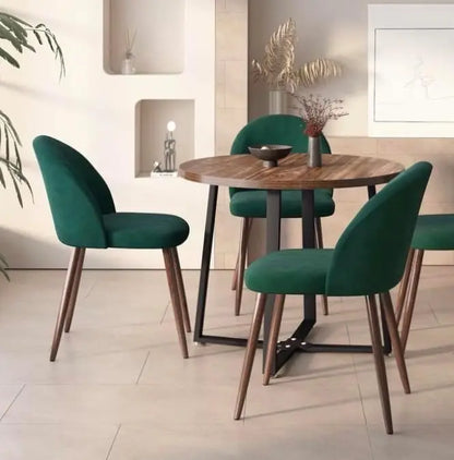 5-Piece Round Dining Set – Mid-Century Modern Table with Velvet Chairs, Space-Saving Design, Multiple Colors Available