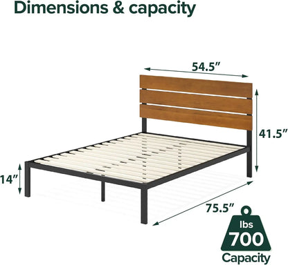 Metal and Bamboo Platform Bed Frame - Full Size with Wood Slat Support & No Box Spring Needed