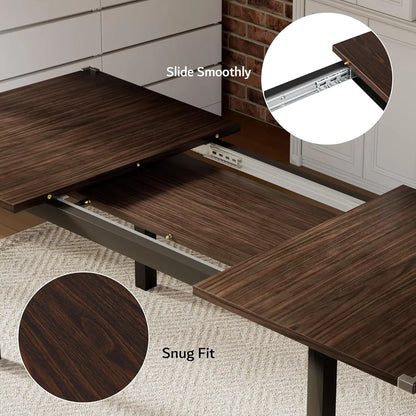 Extendable Modern Walnut Dining Table and Chair Set – 7-Piece Set for 4-8 Persons