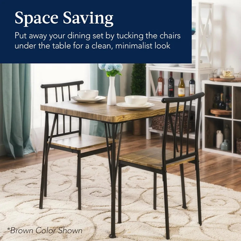 3-Piece Dining Room Set – Compact Table with Alloy Steel Frame and Engineered Wood Top, Includes 2 Chairs for Small Spaces