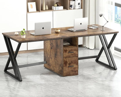 LVB Double Desk - Industrial Style Writing and Computer Desk with Storage