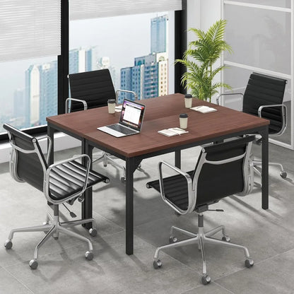 Contemporary 55" Rectangle Conference Table with Alloy Steel Base – Brown