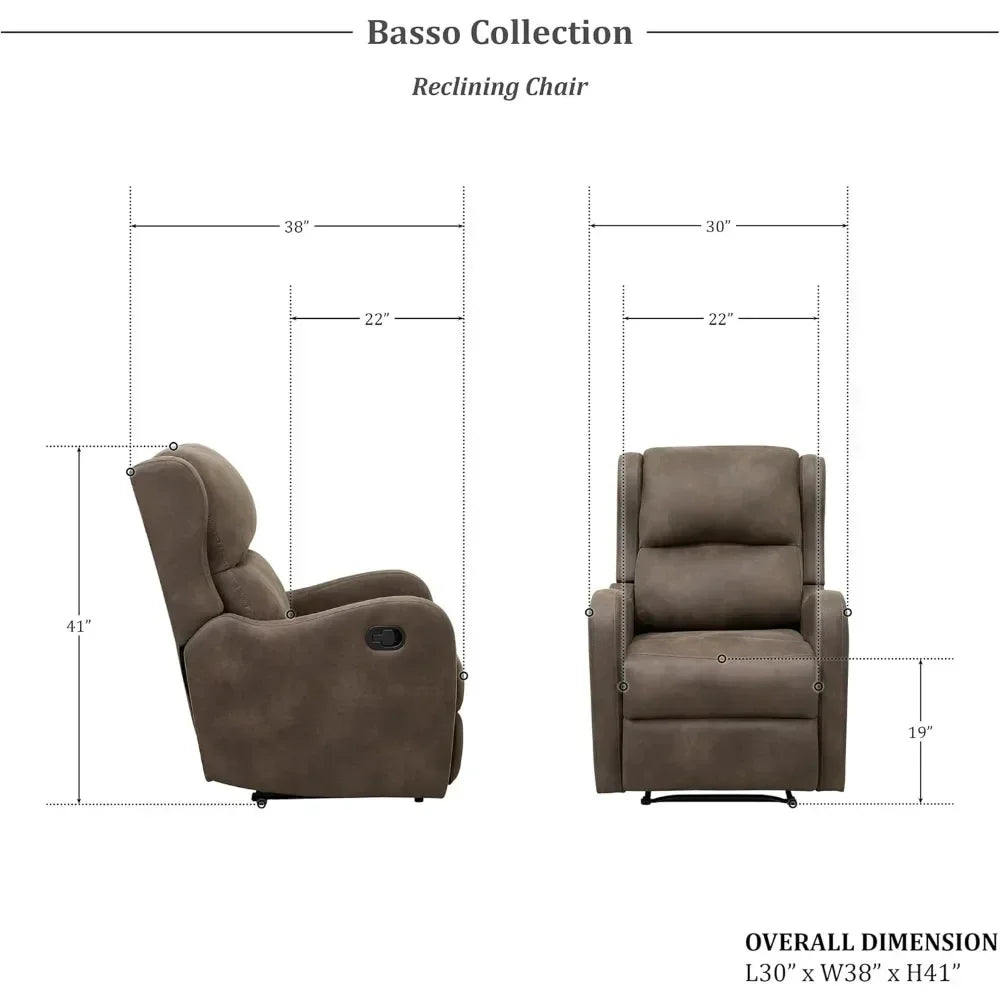 Modern Faux Leather Recliner Chair with Waterfall Back and Sloped Arms